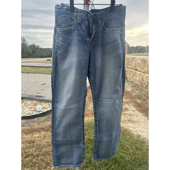 Silver Bootcut Jeans Distressed Stretch Size 30 Light Wash Mid Rise - Picture 1 of 7